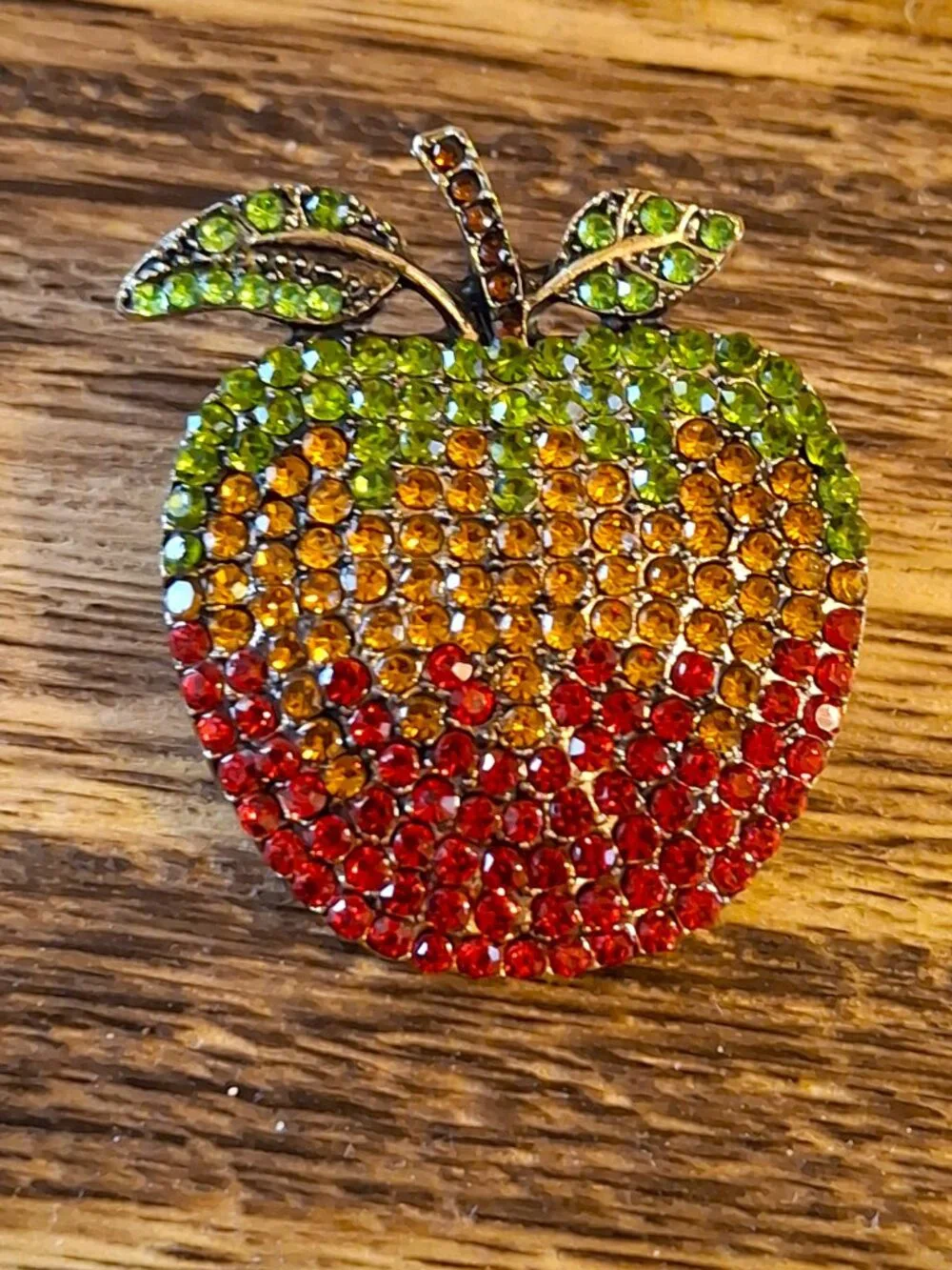Sparkly Pave Apple Rhinestone Brooch and Drop Earrings NWOT